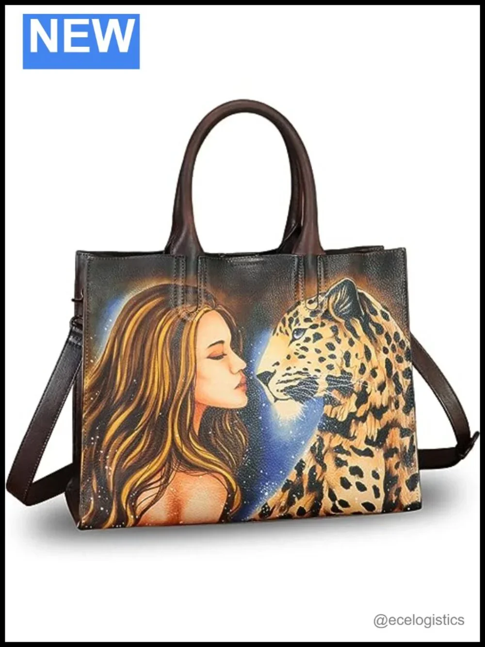 Genuine Leather Hand Painted Satchel Handbag Crossbody Purse Work Tote